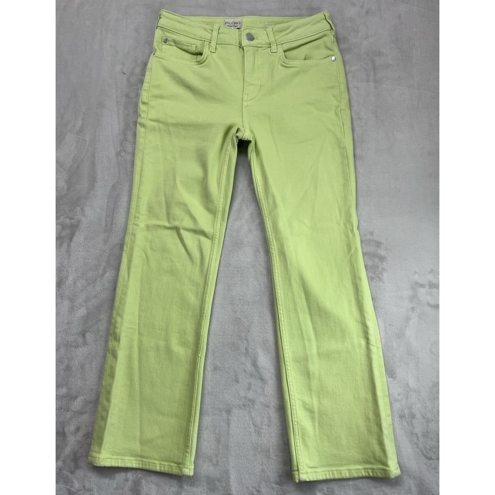 Pilcro Anthropology Jean Women 26 Green The Yaya Mid-Rise Crop Flare Preppy